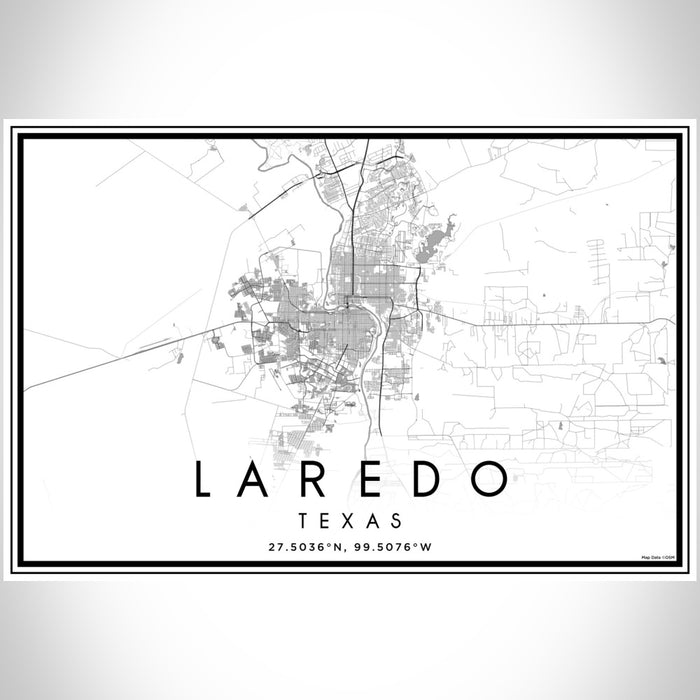 Laredo Texas Map Print Landscape Orientation in Classic Style With Shaded Background