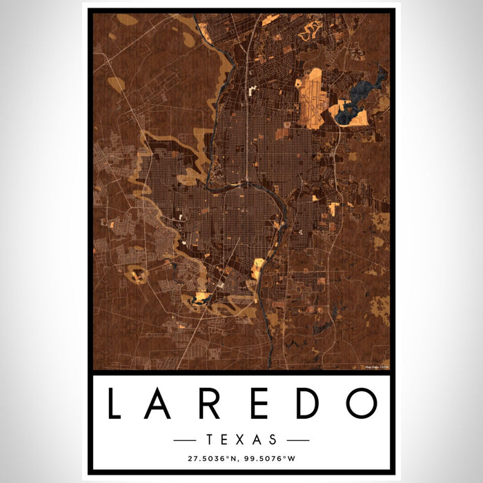 Laredo Texas Map Print Portrait Orientation in Ember Style With Shaded Background