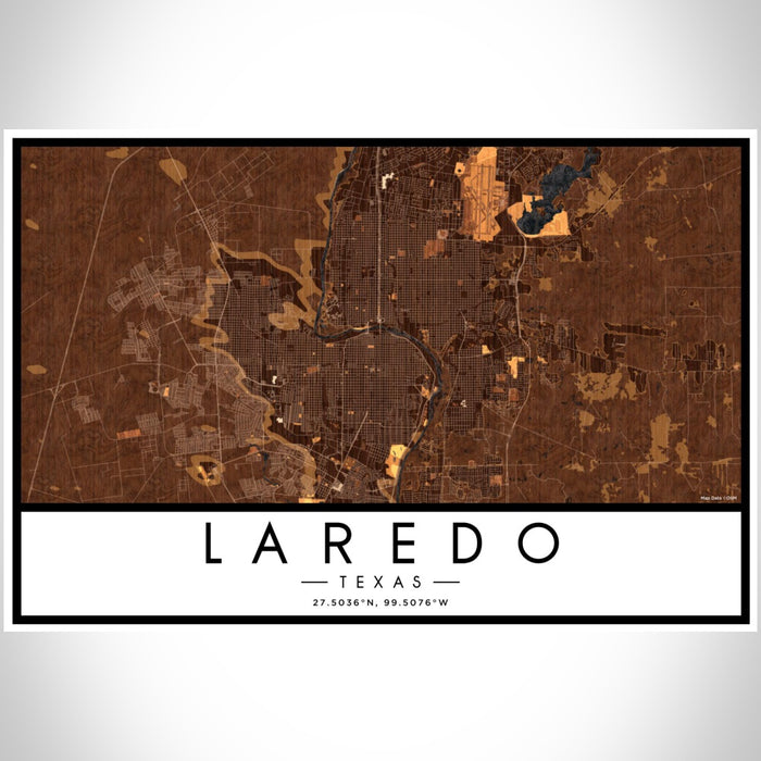 Laredo Texas Map Print Landscape Orientation in Ember Style With Shaded Background