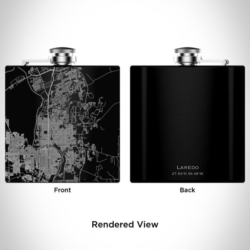 Rendered View of Laredo Texas Map Engraving on 6oz Stainless Steel Flask in Black