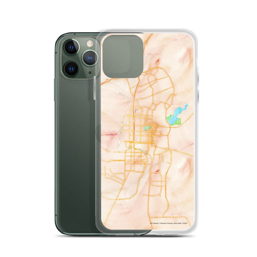 Custom Laredo Texas Map Phone Case in Watercolor on Table with Laptop and Plant