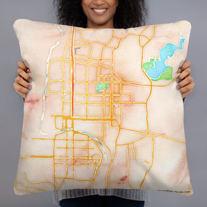Person holding 22x22 Custom Laredo Texas Map Throw Pillow in Watercolor
