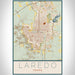 Laredo Texas Map Print Portrait Orientation in Woodblock Style With Shaded Background