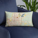 Custom Laredo Texas Map Throw Pillow in Woodblock on Blue Colored Chair