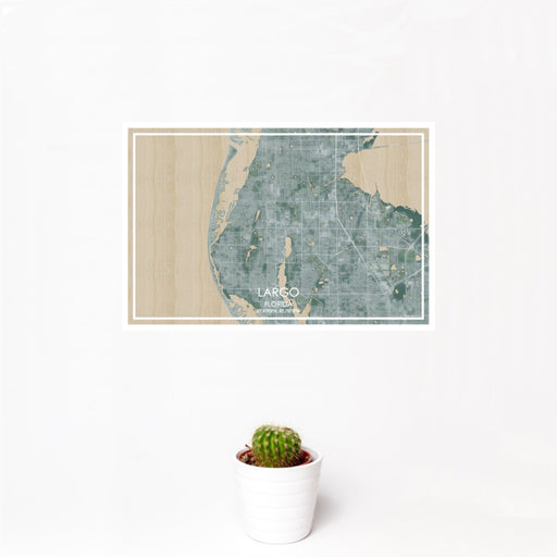 12x18 Largo Florida Map Print Landscape Orientation in Afternoon Style With Small Cactus Plant in White Planter