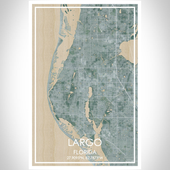 Largo Florida Map Print Portrait Orientation in Afternoon Style With Shaded Background