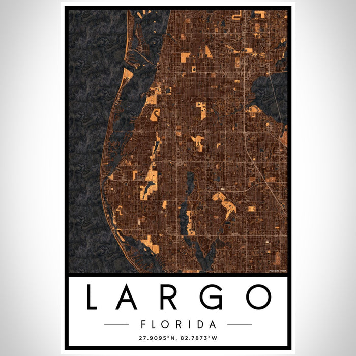 Largo Florida Map Print Portrait Orientation in Ember Style With Shaded Background