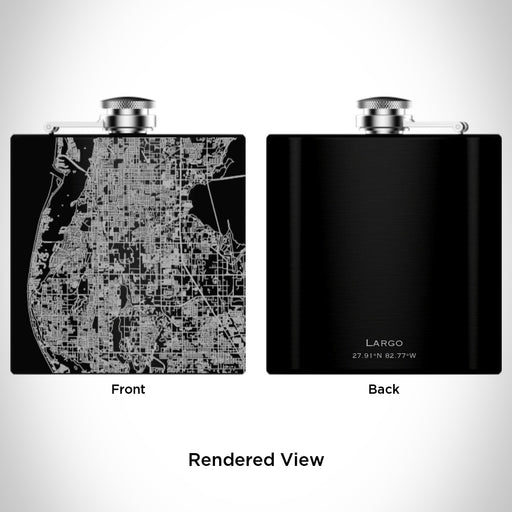 Rendered View of Largo Florida Map Engraving on 6oz Stainless Steel Flask in Black
