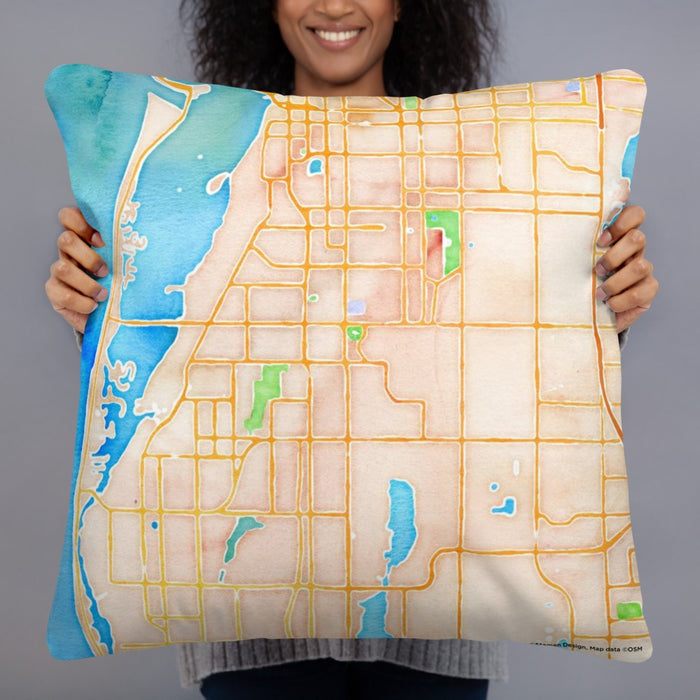 Person holding 22x22 Custom Largo Florida Map Throw Pillow in Watercolor