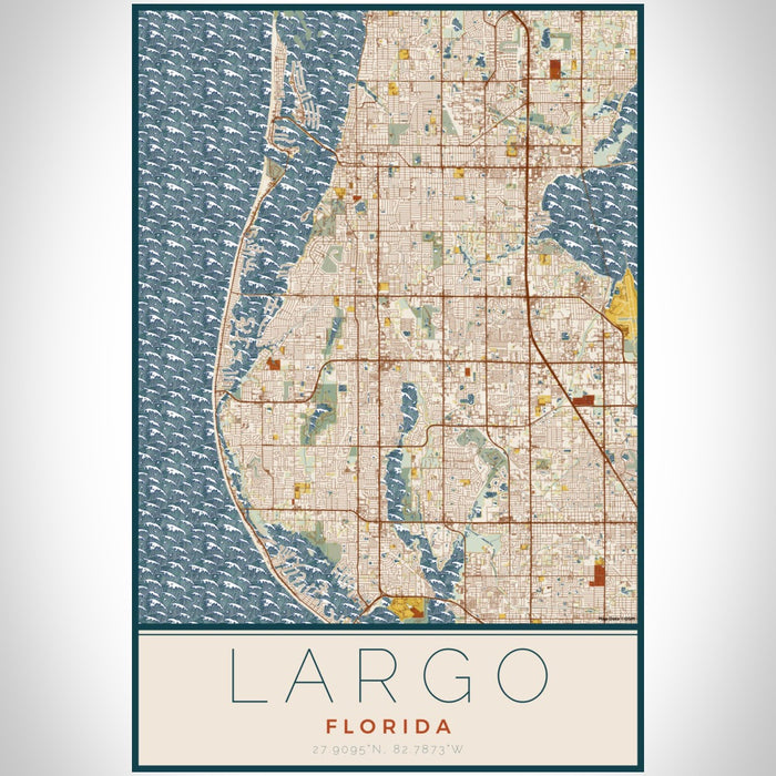 Largo Florida Map Print Portrait Orientation in Woodblock Style With Shaded Background