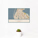 12x18 Largo Florida Map Print Landscape Orientation in Woodblock Style With Small Cactus Plant in White Planter