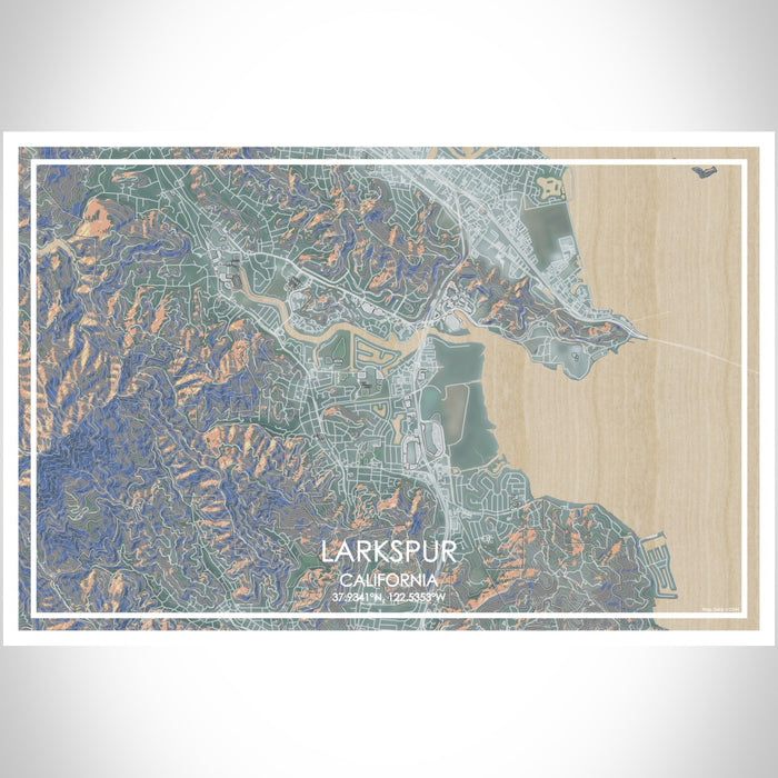 Larkspur California Map Print Landscape Orientation in Afternoon Style With Shaded Background