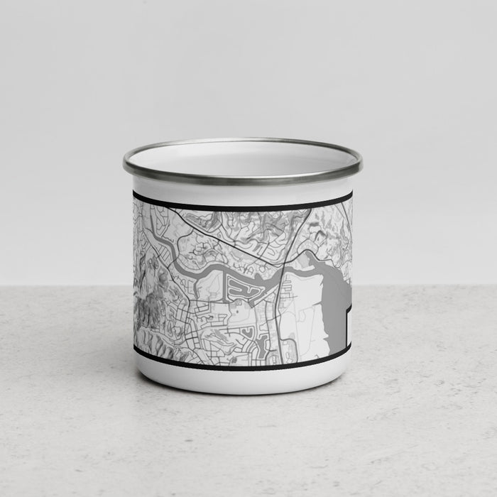Front View Custom Larkspur California Map Enamel Mug in Classic