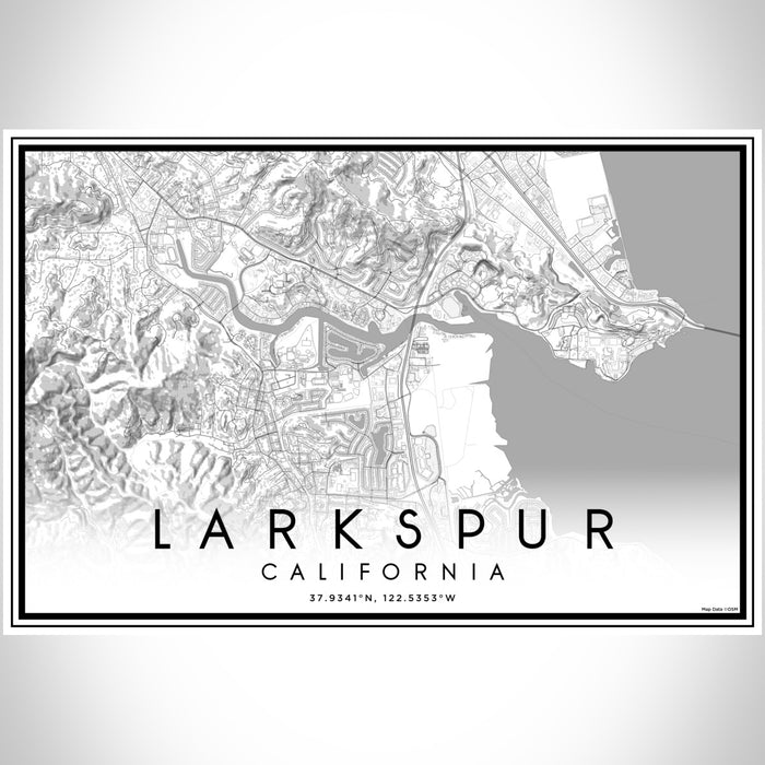 Larkspur California Map Print Landscape Orientation in Classic Style With Shaded Background