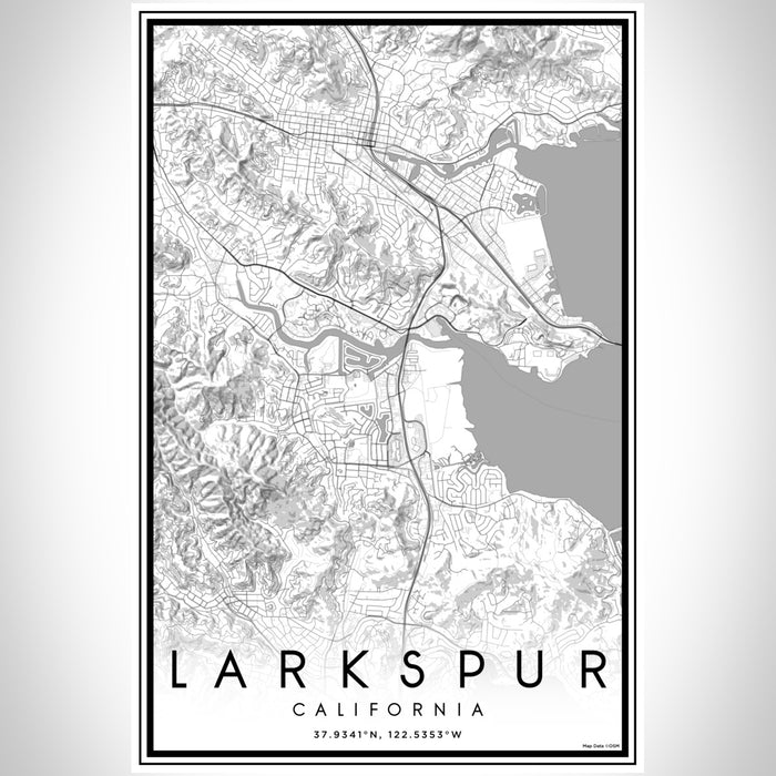 Larkspur California Map Print Portrait Orientation in Classic Style With Shaded Background