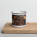 Front View Custom Larkspur California Map Enamel Mug in Ember on Cutting Board