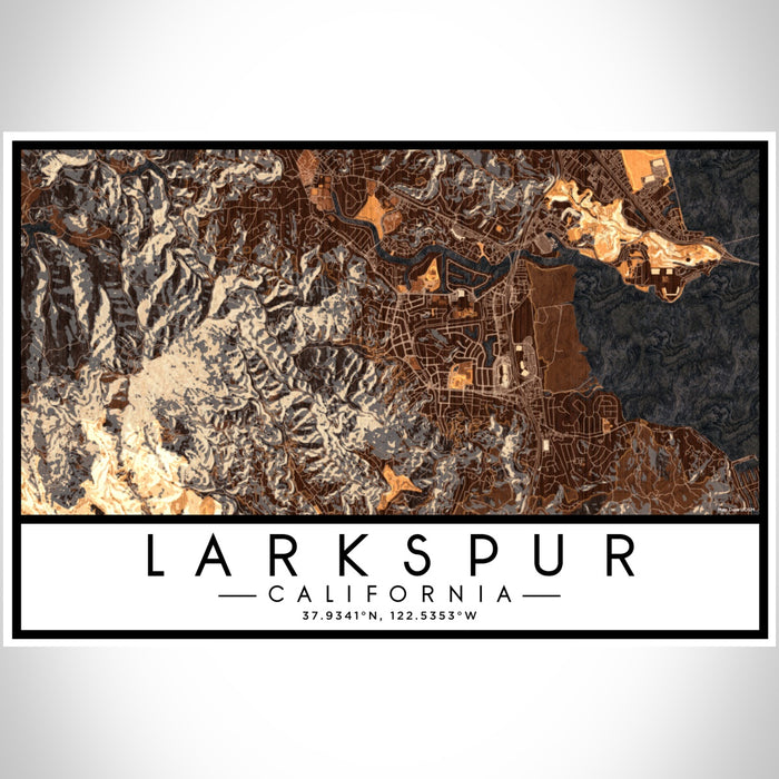 Larkspur California Map Print Landscape Orientation in Ember Style With Shaded Background