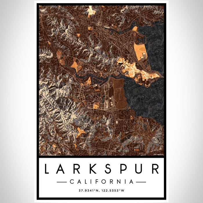 Larkspur California Map Print Portrait Orientation in Ember Style With Shaded Background