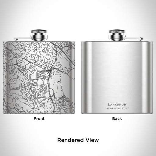 Rendered View of Larkspur California Map Engraving on 6oz Stainless Steel Flask