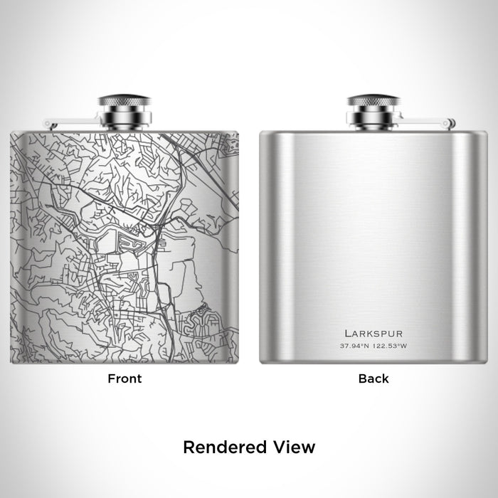 Rendered View of Larkspur California Map Engraving on 6oz Stainless Steel Flask