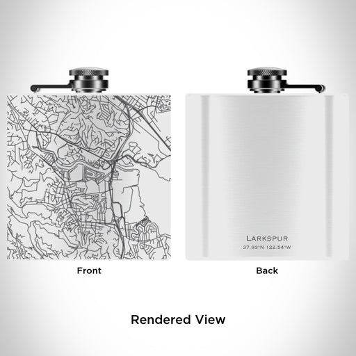 Rendered View of Larkspur California Map Engraving on 6oz Stainless Steel Flask in White