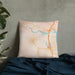Custom Larkspur California Map Throw Pillow in Watercolor on Bedding Against Wall