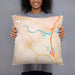 Person holding 18x18 Custom Larkspur California Map Throw Pillow in Watercolor