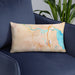 Custom Larkspur California Map Throw Pillow in Watercolor on Blue Colored Chair