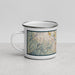 Left View Custom Larkspur California Map Enamel Mug in Woodblock