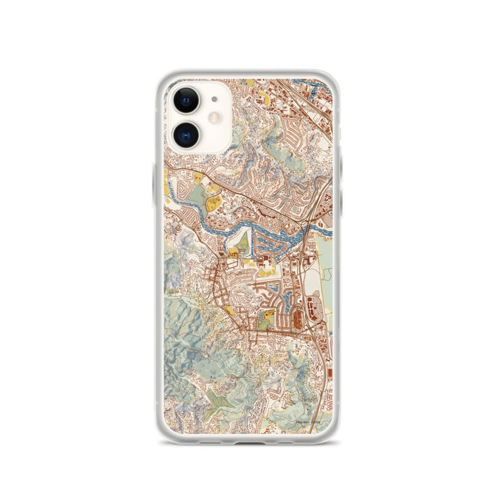 Custom iPhone 11 Larkspur California Map Phone Case in Woodblock