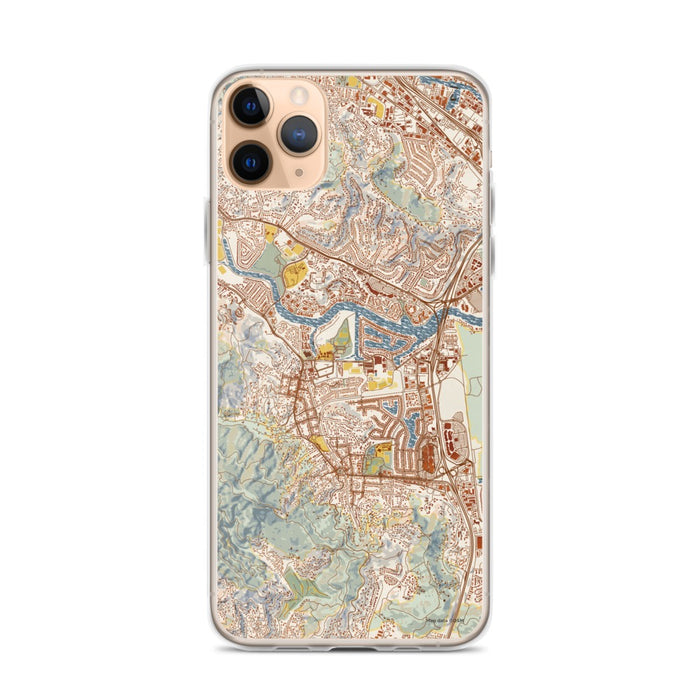 Custom iPhone 11 Pro Max Larkspur California Map Phone Case in Woodblock