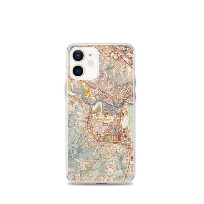 Custom iPhone 12 mini Larkspur California Map Phone Case in Woodblock