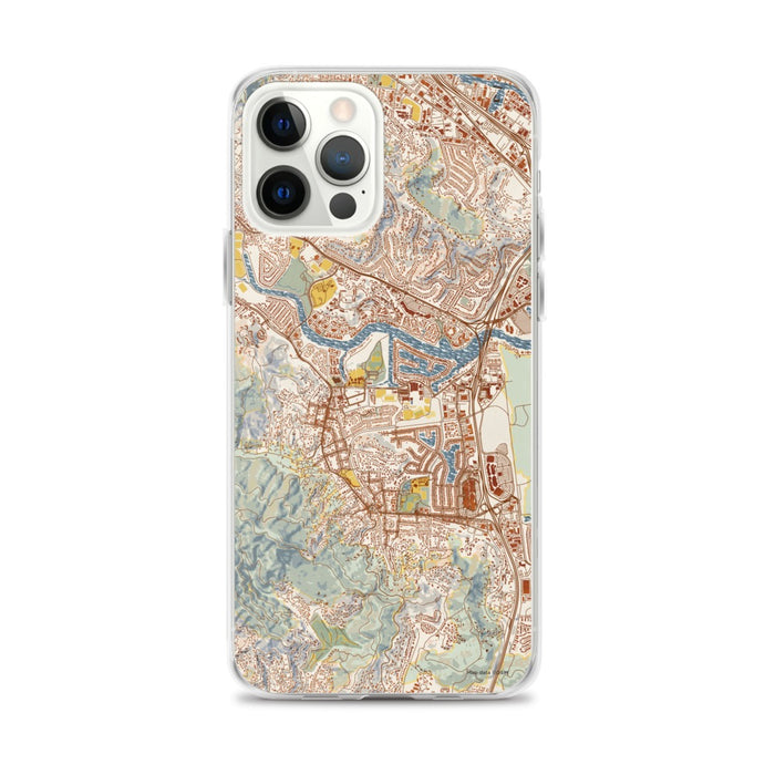Custom iPhone 12 Pro Max Larkspur California Map Phone Case in Woodblock