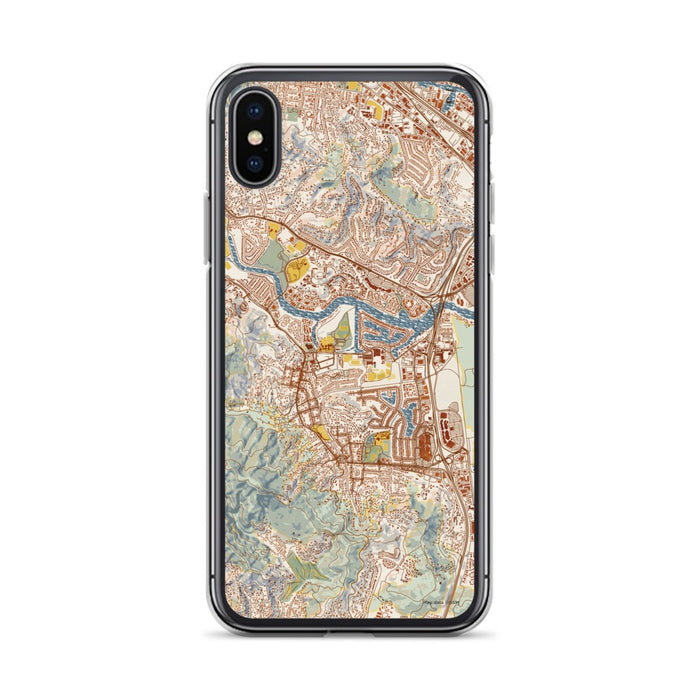 Custom iPhone X/XS Larkspur California Map Phone Case in Woodblock