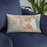 Custom Larkspur California Map Throw Pillow in Woodblock on Blue Colored Chair