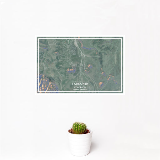 12x18 Larkspur Colorado Map Print Landscape Orientation in Afternoon Style With Small Cactus Plant in White Planter