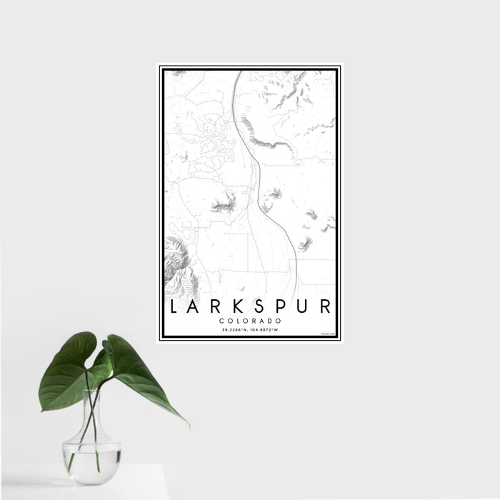 16x24 Larkspur Colorado Map Print Portrait Orientation in Classic Style With Tropical Plant Leaves in Water