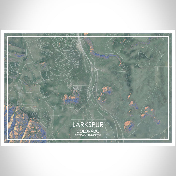 Larkspur Colorado Map Print Landscape Orientation in Afternoon Style With Shaded Background