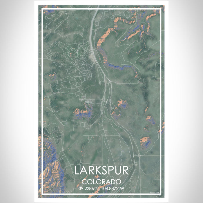 Larkspur Colorado Map Print Portrait Orientation in Afternoon Style With Shaded Background