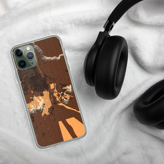 Custom Larkspur Colorado Map Phone Case in Ember on Table with Black Headphones