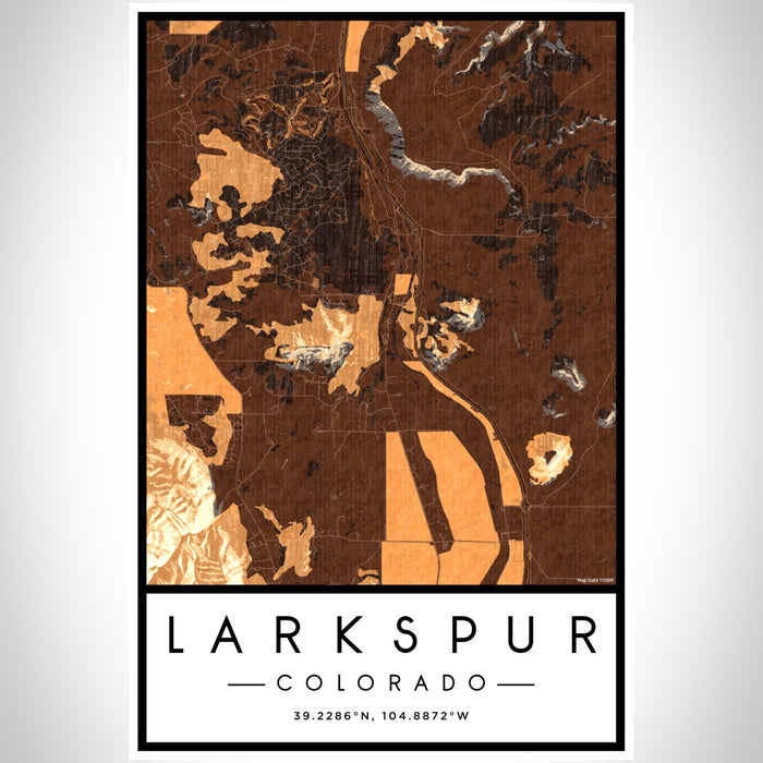 Larkspur Colorado Map Print Portrait Orientation in Ember Style With Shaded Background
