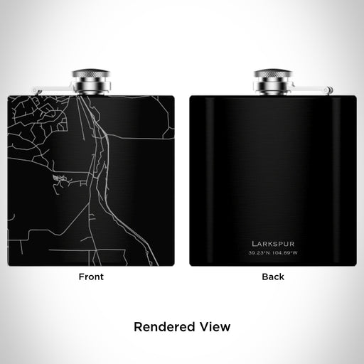 Rendered View of Larkspur Colorado Map Engraving on 6oz Stainless Steel Flask in Black