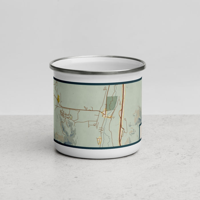Front View Custom Larkspur Colorado Map Enamel Mug in Woodblock