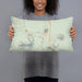 Person holding 20x12 Custom Larkspur Colorado Map Throw Pillow in Woodblock