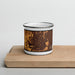 Front View Custom Las Cruces New Mexico Map Enamel Mug in Ember on Cutting Board