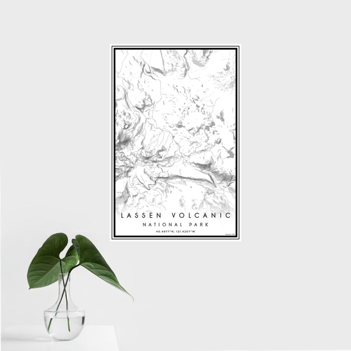 16x24 Lassen Volcanic National Park Map Print Portrait Orientation in Classic Style With Tropical Plant Leaves in Water