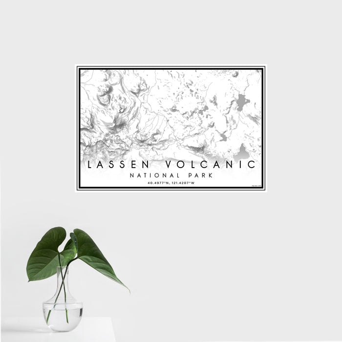 16x24 Lassen Volcanic National Park Map Print Landscape Orientation in Classic Style With Tropical Plant Leaves in Water
