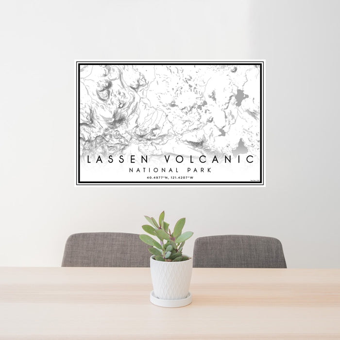 24x36 Lassen Volcanic National Park Map Print Landscape Orientation in Classic Style Behind 2 Chairs Table and Potted Plant