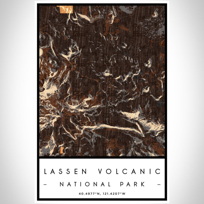 Lassen Volcanic National Park Map Print Portrait Orientation in Ember Style With Shaded Background