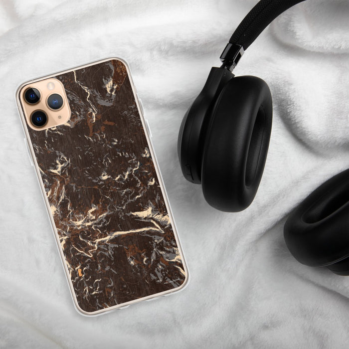 Custom Lassen Volcanic National Park Map Phone Case in Ember on Table with Black Headphones